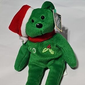 NWT Vintage 1998 Bamm Beano's Chipper Jones #10 Green Teddy Christmas Bear